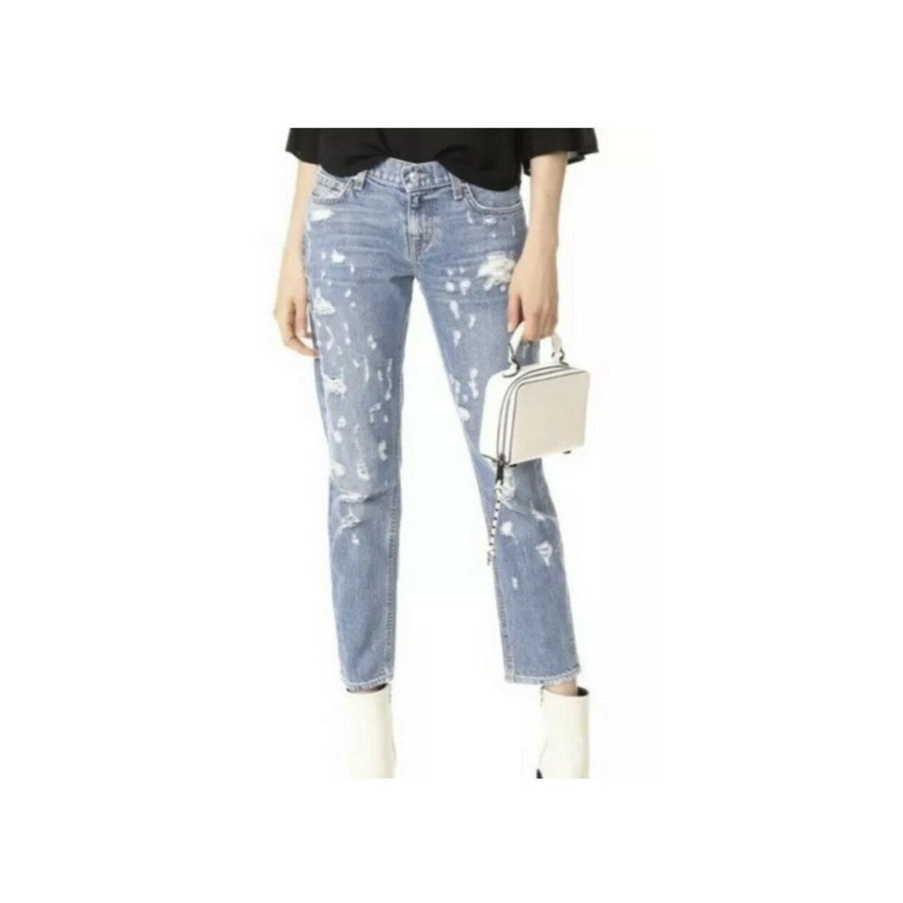 Derek Lam 10 Crosby Womens Blue Mila Distressed Mid Rise Girlfriend Jeans Sz 26‎